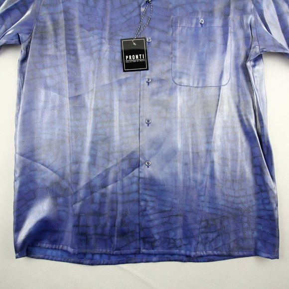 NWT Pronti Mens Button Up Shirt Blue Animal Print Short Sleeve Size XL - Picture 2 of 7